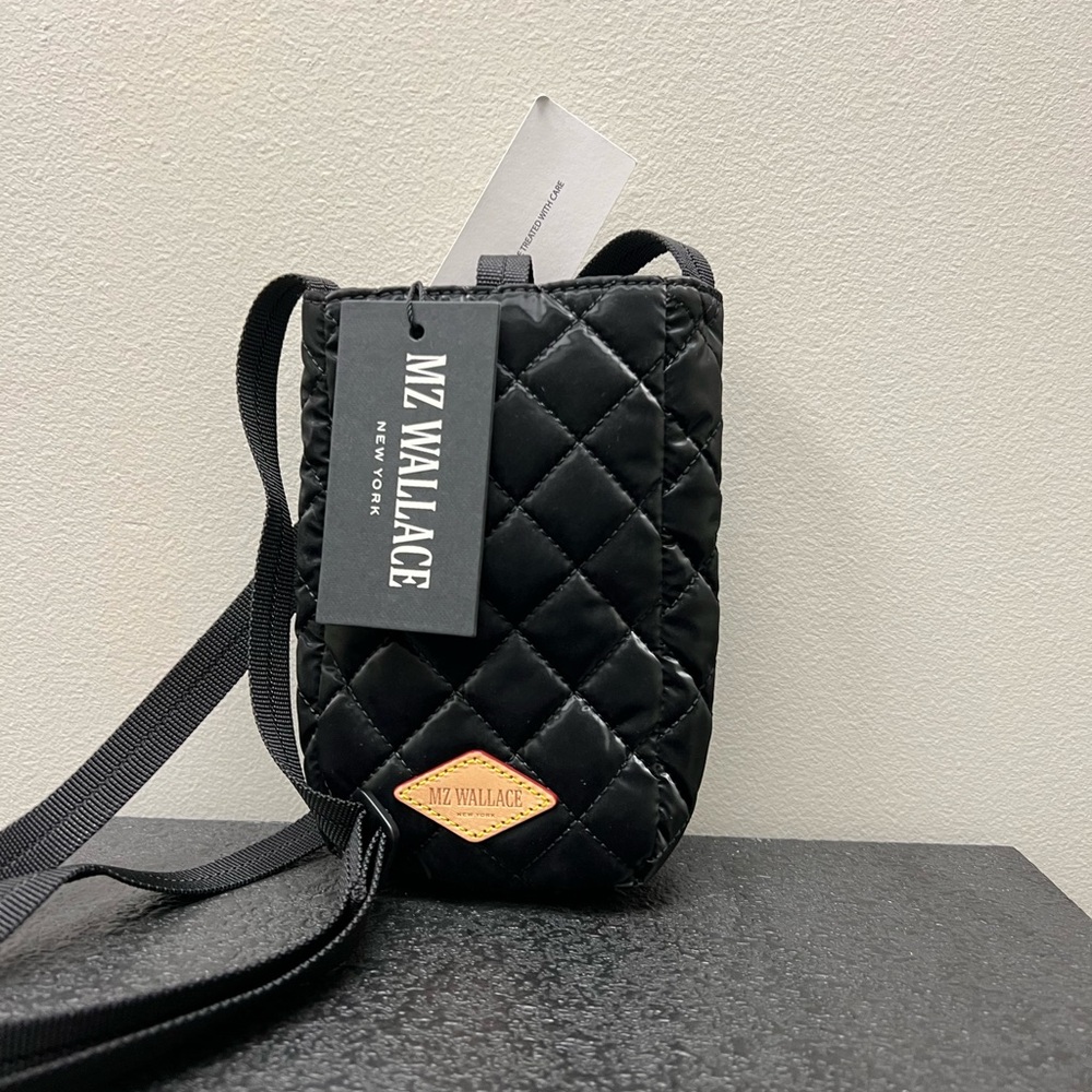 MZ Wallace Quilted Black Liquid phone holder Crossbody